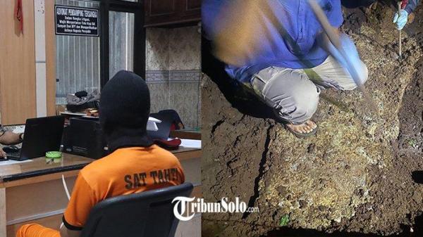 DIPERIKSA POLISI - J (34) pembunuh wanita yang jasadnya ditemukan terkubur dan ditimpa cor di Ngadirojo, Wonogiri. <div class=