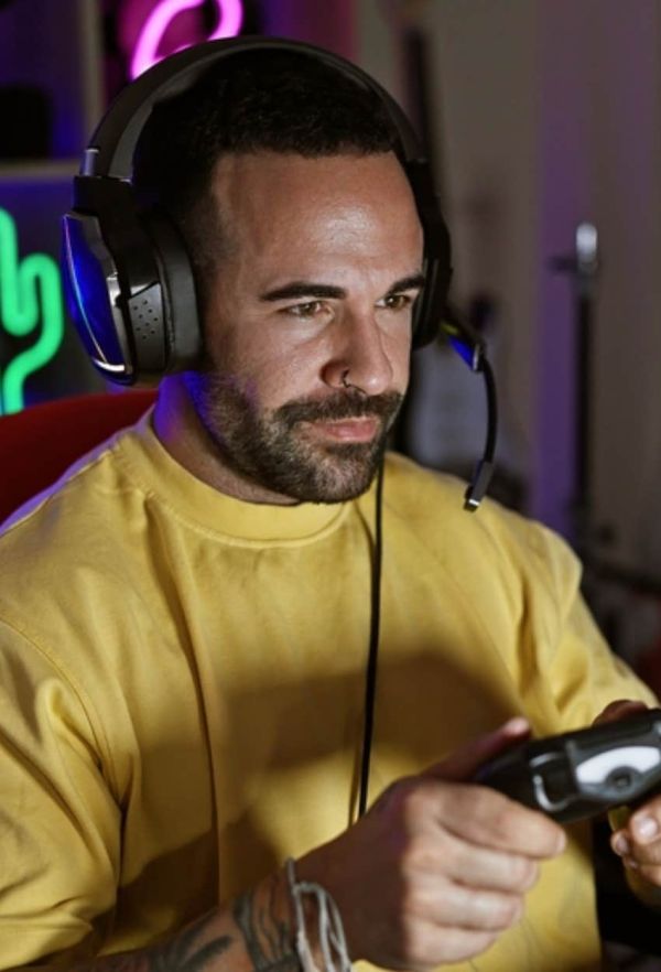 man playing video games 