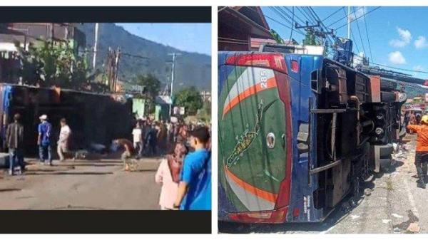 BUS ALS KECELAKAAN - 12 orang tewas akibat kecelakaan bus Antar Lintas Sumatera (ALS) di Kelurahan Bukit Surungan, Kecamatan Padang Panjang Barat, Kota Padang Panjang, Sumatera Barat, Selasa (6/5/2025) sekitar pukul 08.30 WIB.