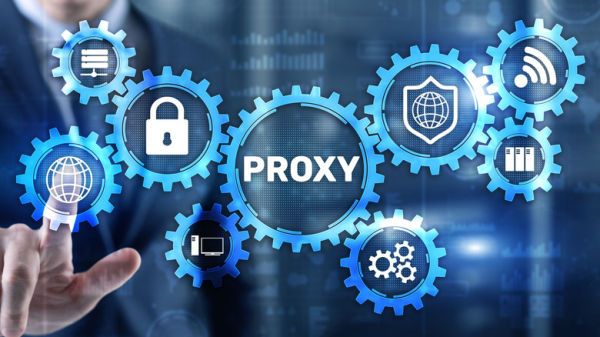 Proxy server concept with digital gears.