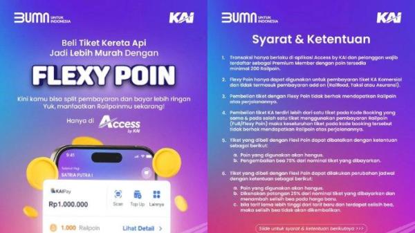 FITUR APLIKASI KAI - Informasi terkait fitur Flexy Poin di aplikasi Access by KAI diunduh dari akun Instagram @kai121_ Sabtu (10/5/2025). Ini syarat dan ketentuan menggunakan fitur Flexy Poin di aplikasi Access by KAI.