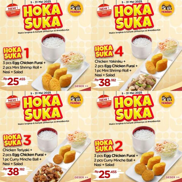PROMO HokBen 15-31 Mei 2025, Dapatkan 2 Hoka Suka 1 + Beef Teriyaki + 2 Ocha Rp 81.819