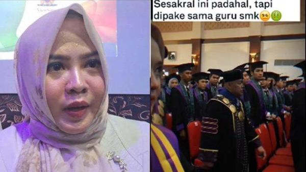 WISUDA SMK DI PURWOKERTO - (kiri) Kepala SMK Citra Bangsa Mandiri (CBM) Purwokerto Prisillia Mutiara Sari. (kanan) Momen Siswa SMK saat wisuda disebut mirip perguruan tinggi.