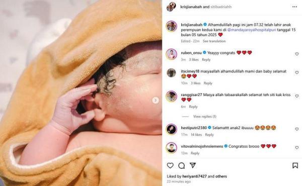 Siti Badriah melahirkan anak kedua berjenis kelamin perempuan.