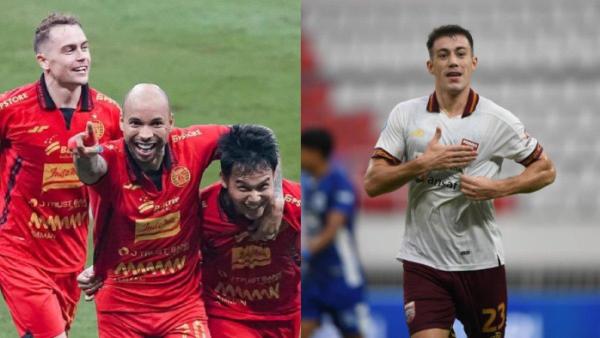 RUMOR TRANSFER PERSIJA JAKARTA - Selebrasi pemain Persija Jakarta (kiri) dan sosok Mariano Peralta (kanan).