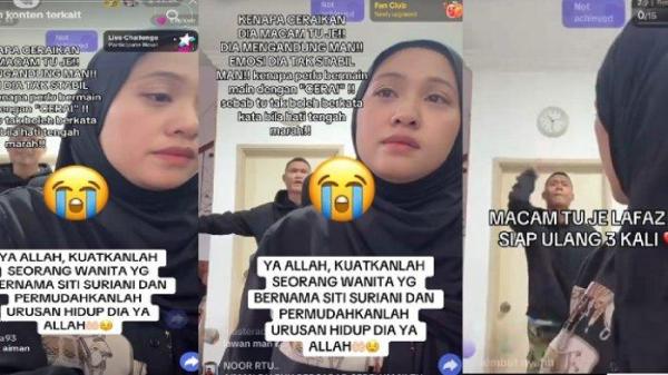 TALAK CERAI - Tangkapan layar video live TikTok selebgram Malaysia, Siti Jamumall ditalak cerai oleh suaminya.