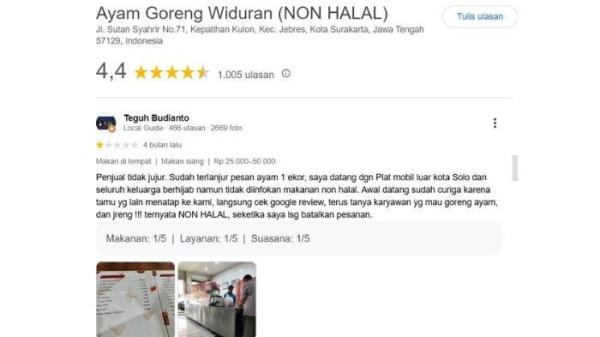 ayam goreng Widuran non halal viral