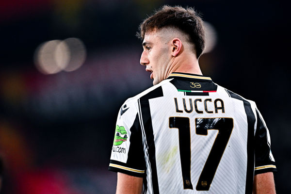 GENOA, ITALY - APRIL 4: Lorenzo Lucca of Udinese looks on during the Serie A match between Genoa and Udinese at Stadio Luigi Ferraris on April 4, 2025 in Genoa, Italy. (Photo by Simone Arveda/Getty Images) (Inter, Milan and Napoli links)