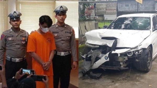 MAHASISWA UGM DITABRAK - Pelaku penabrak mahasiswa UGM Argo Ericko, Christiano Tarigan, di Polresta Sleman, Rabu (28/5/2025) (kiri). Penampakan mobil BMW yang dikemudikan Christiano setelah menabrak Argo di kawasan Ngaglik, Sleman (kanan). Ternyata, pelat nomor BMW milik Christiano sempat diganti setelah diamankan di Polsek Ngaglik. Polisi mengungkap bahwa Christiano tidak ada upaya mengerem sehingga berujung menabrak Argo Ericko hingga tewas di Sleman.