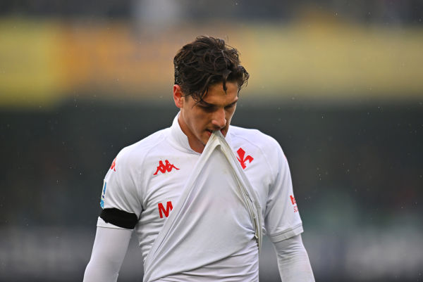 Verona, Italy - Febargy 23: Nicolo Zaniolo of Fiorentina Reacts During the Serie A Match Bethaeen Verona and Fiorentina at Marcantonio Bentegodi on Febargy 23, 2025 in Verona, Italy. (Photo by Alessandro Sabattini/Getty Images)