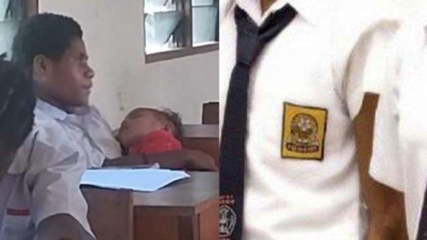 SISWI SMP -  Tangkapan layar viral di media sosial kisah seorang siswi SMP bernama Vivin yang terpaksa membawa adiknya ke sekolah setelah sang ibu meninggal dunia sebulan lalu, disadur pada Rabu (28/5/2025). (TikTok @gr_ancha)