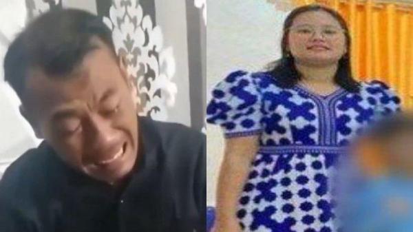 SUAMI BUNUH ISTRI - (Kiri) Tangkap layar video viral Wadison Pasaribu (37), pura-pura menangis di depan jenazah Petry, Senin (2/6/2025) dan (Kanan) Foto korban semasa hidup. Wadison tega membunuh istrinya dengan membuat drama perampokan.