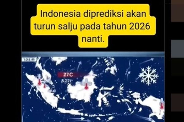 Tangkapan layar unggahan menyebut bakal turun salju di Indonesia pada 2026.