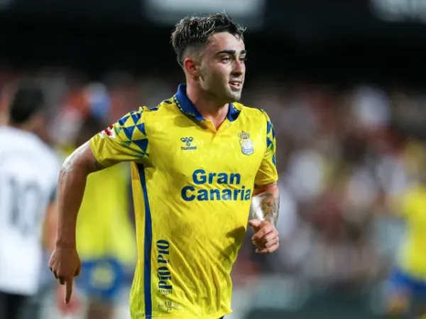 Las Palmas' Alberto Moleiro Celebrates After Scoring on Octber 21, 2024