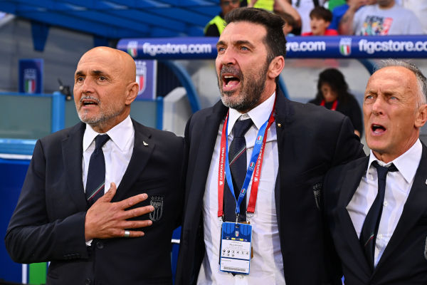 Reggio nel Emilia, Italy - June 09: (LR) Luciano Spalletti Head Coach of Italy and Gianluigi Buffon During the Fifa 2026 Qualifier Bethaeen Italy and Moldova at Mapei Stadium - Città del Tricolore on June 09, 2025 in Reggio in Emilia, Italy. (Photo by Alessandro Sabattini/Getty Images)