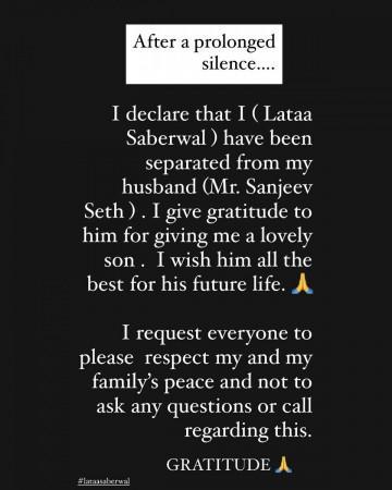 Lataa Saberwal confirms divorce from Sanjeev Seth after 15 years of marriage; Netizens draw parallels with Aamir Khan