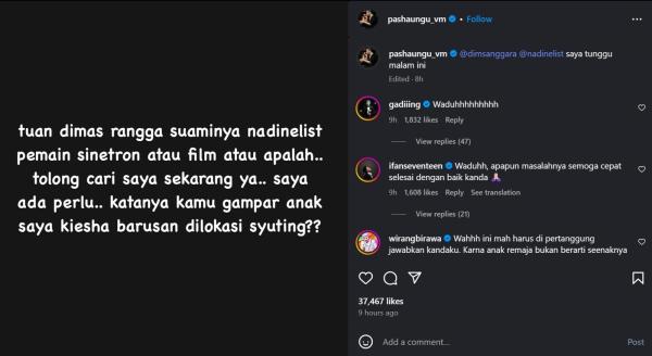 NAIK DARAH - Unggahan Pasha Ungu saat tuntut penjelasan dari Dimas Anggara dicapture Selasa (24/6/2025).
