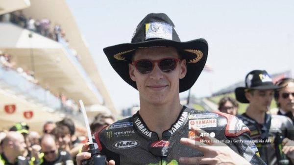 FABIO QUARTARARO - Fabio Quartararo dari Prancis dan Monster Energy Yamaha MotoGP Team merayakan podium ketiga selama MotoGP Amerika - Balapan pada 16 April 2023 di Austin, Texas. (Foto Arsip April 2023).