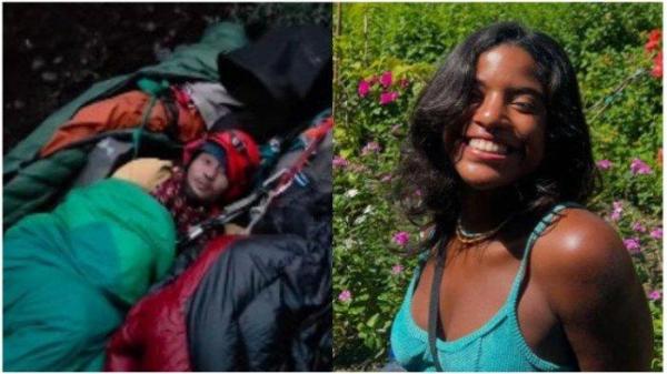 PENDAKI JATUH - Agam Rinjani (kiri) saat menginap bersama rekan-rekan tim SAR lainnya di jurang Gunung Rinjani, Selasa (24/6/2025) malam, ketika proses mengevakuasi jenazah WN Brasil, Juliana Marins (kanan). Agam dan rekan-rekannya menginap satu malam bersama jenazah Juliana, sebelum akhirnya dievakuasi pada Rabu (25/6/2025).