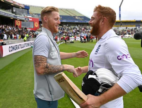 Ben Stokes Greets Jonny Bairstow With a Big Smile after England's Win, England vs India, 5th Test, Birmingham, 5th Day, July 5, 20222