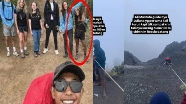 EVAKUASI JULIANA DI RINJANI- Rekaman video Ali Musthofa sempat berusaha turun langsung untuk menyelamatkan nyawa Juliana sebelum akhirnya ditemukan meninggal dunia setelah terjatuh kedalaman 600 meter.