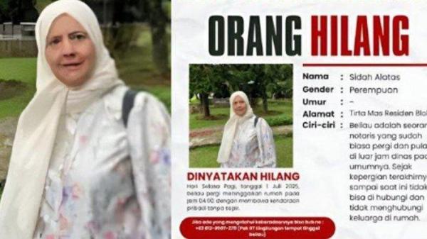 KASUS KEMATIAN NOTARIS BOGOR - Hilang Sejak 1 Juli 2025, Sidah Alatas, Notaris di Bogor Ditemukan Meninggal Dunia di Bekasi . <div class=