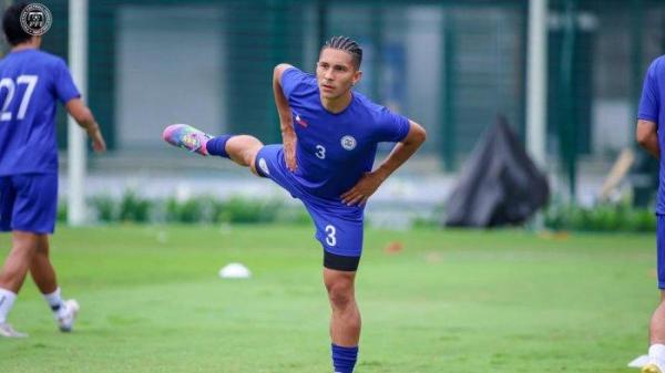 ANCAMAN TIMNAS - Javier Mariona dalam sesi latihan Timnas U23 Filipina di Jakarta menjelang Piala AFF U23 2025, Senin (14/7/2025).