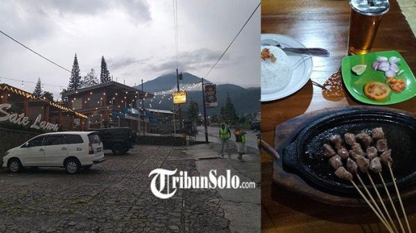 Hidangan Sate Lawu (kanan) dan potret restoran Sate Lawu (kiri), di Jalan tembus Tawangmangu-Gondosuli, Kecamatan Tawangmangu, Kabupaten Karanganyar, Sabtu (25/3/2023).