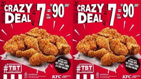 PROMO KFC - hanya hari ini jangan lewatkan Promo KFC menu Crazy Deal, 7 potong ayam goreng KFC cuma Rp 90 ribuan saja, Kamis (10/4/2025).