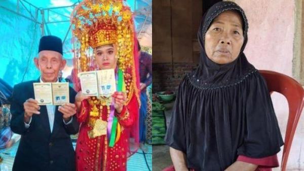 PERNIKAHAN VIRAL-(KIRI) Sai’un (73) menikahi gadis bernama Bunga Fitri (27). (KANAN) Ibu kandung dari Bunga Fitri, Rosmala Dewi lantas membantah segala tuduhan miring. Pernikahan pasangan usia jauh di Desa Padang Tambak, Kecamatan Karang Tinggi, Kabupaten Bengkulu Tengah gegerkan publik, sang ibu ikhlas anaknya nikah