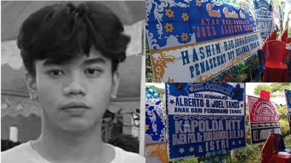 TEWAS DITIKAM- (kiri) Alberto Tanos merupakan putra dari pasangan Nando Tanos dan Estee Anastasia Londa, tewas ditikam dua pria setelah pergoki kekasihnya, dikenal baik, (kanan) Ucapan duka cita terus berdatangan untuk almarhum Alberto Benedict Joel Tanos. Karangan bunga berdatangan di rumah duka almarhum Joel Tanos.