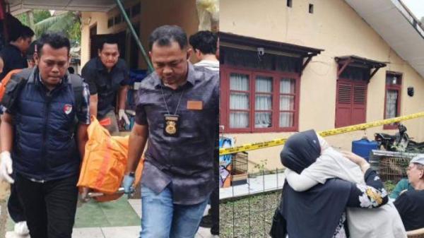 PEMBUNUHAN - Yuli Ismawati (kerudung hitam) dan suaminya, Sukarno, mendatangi lokasi putrinya ditemukan meninggal dunia,  Selasa (12/8/2025) siang.