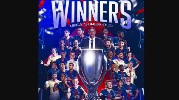 JUARA- PSG menjadi juara Piala Super Eropa setelah menang adu penalti melawan Tottenham. Dalam pertandingan yang digelar di Udine, tim asal Paris bermain imbang 2-2 dengan Tottenham setelah 90 menit waktu normal, lalu mereka menang 4-3 lewat adu penalti.