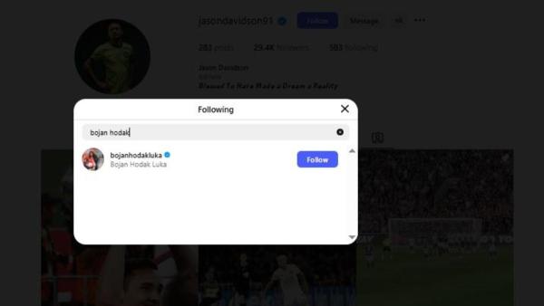 KODE BOJAN HODAK - Potret Jason Davidson yang kedapatan follow akun Instagram Bojan Hodak.