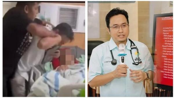 DOKTER DIPAKSA BUKA MASKER -- Tangkap layar keluarga pasien berbuat arogan (kiri) ke dokter RSUD Sekayu. dr. Syahpri, Sp.PD KGH (kanan).