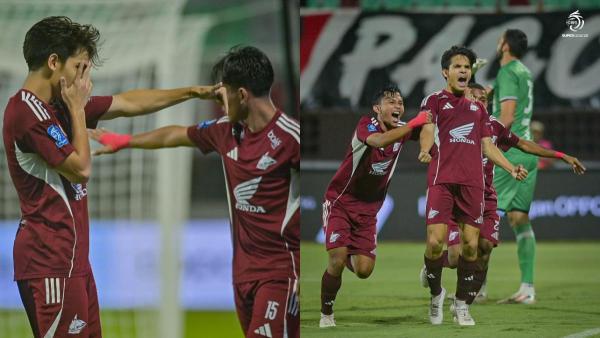 PSM MAKASSAR VS PERSIJAP - Selebrasi pemain PSM Makassar Victor Dethan setelah mencetak gol ke gawang Persijap Jepara, dalam duel perdana Super League 2025/2026, Jumat (8/8/2025).