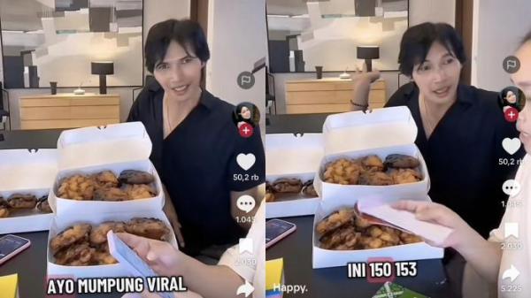PISANG GORENG - Arya Khan promosikan pisang goreng jualan Pinkan Mambo dicapture (19/8/2025). Setelah jualan donat kini Pinkan jualan pisang goreng viral di TikTok.