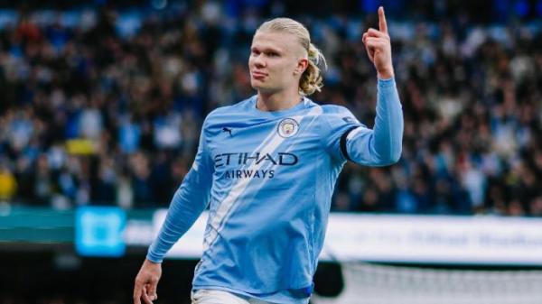 SELEBRASI HAALAND - Striker Manchester City, Erling Haaland, merayakan gol ke gawang Manchester United dalam pertandingan pekan ke-4 Liga Inggris 2025/2026 di Etihad Stadium, Minggu (14/9/2025) malam WIB. (X Man City - 15/9/2025)