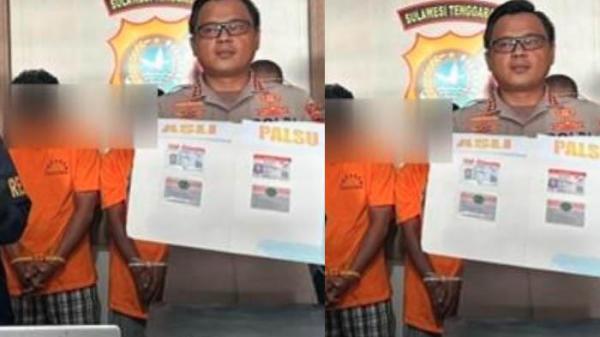 CETAK SIM PALSU - Kepala Kepolisian Resor Kota atau Kapolresta Kendari, Kombes Pol Edwin Louis Sengka didampingi Kasat Reskrim, Kasat Lantas, dan Kanit Tipidter menunjukkan barang bukti SIM palsu, Selasa (7/10/2025). Pelaku sudah melakukan bisnis pembuatan SIM palsu ini selama lima tahun hingga rugikan negara Rp 5 miliar.