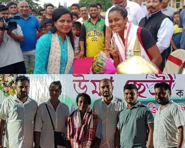 Grand welcome: Uma is seen being felicitated throughout a rally organised by her close ones after she returned from a successful campaign at the 2023 ACC Women’s T20 Emerging Teams Asia Cup.