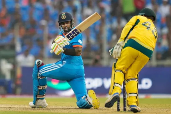 Indian T20I skipper Suryakumar Yadav in action against Australia