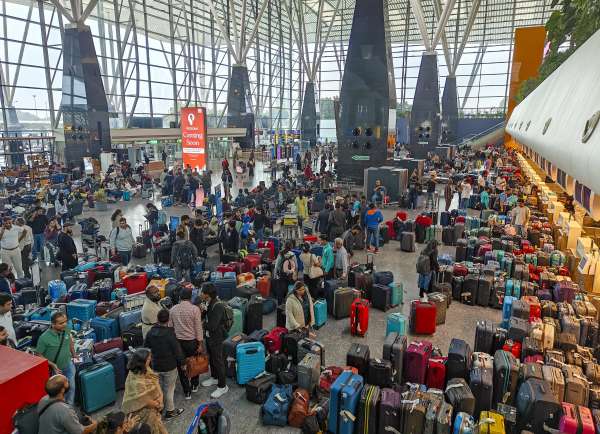 A pile of suitcases of passengers was seen at Bengaluru airport.