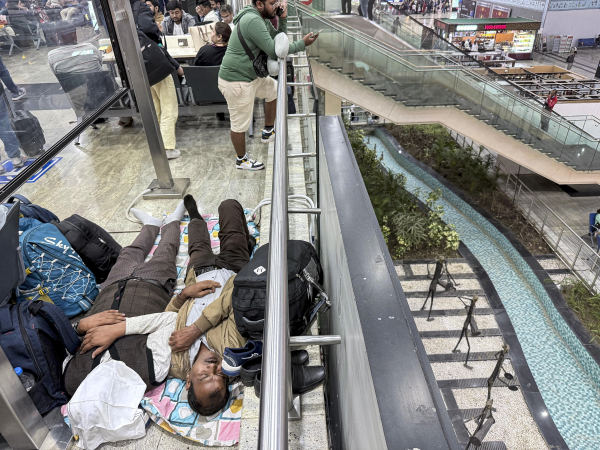 Many passengers spent the night lying on the ground at Raipur airport.