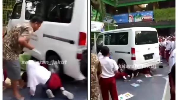 KECELAKAAN - Sebuah mobil MBG menabrak sejumlah siswa SD di SDN 11 Kalibaru, Cilincing pada Kamis (11/12/2025) pagi.