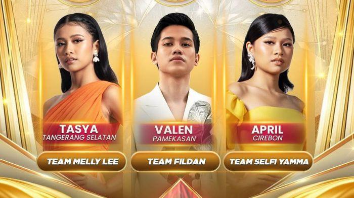 D ACADEMY 7 - Tiga peserta D Academy 7 di babak Top 3 dari kiri ke kanan: Tasya, Valen, dan April.