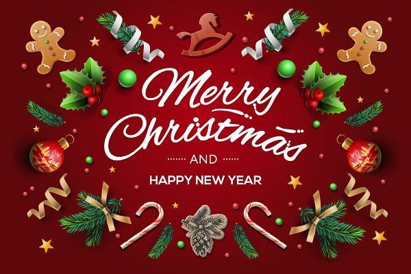 This may contain: merry christmas and happy new year greeting card with gingers, candy canes and candies