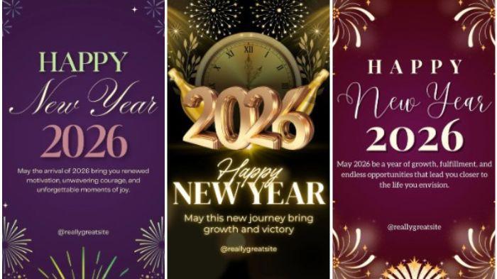 POSTER TAHUN BARU - Kumpulan poster Tahun Baru 2026 yang bisa dibagikan sebagai ucapan di media sosial.