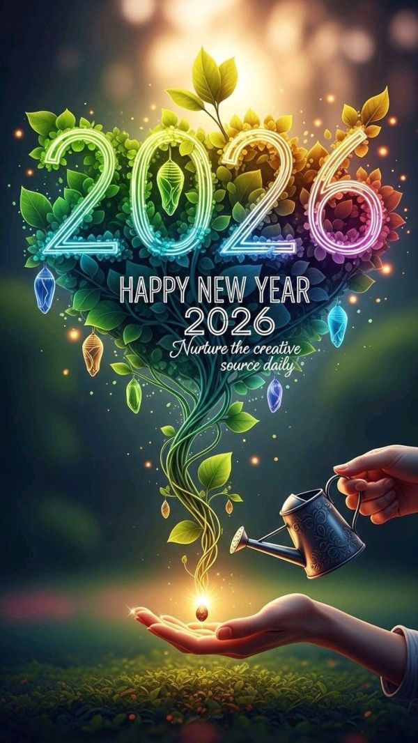 A vibrant, colorful graphic for New Year 2026 symbolizing growth and new beginnings