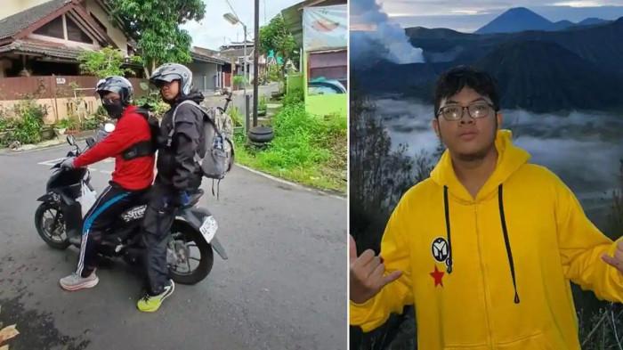 PENDAKI HILANG: Syafiq Ridhan Ali Razan ( belakang) saat akan berangkat mendaki bersama dengan temannya, Himawan Choidar Bahran. Syafiq Ridhan Ali Razan dinyatakan hilang pada Senin ( 29/12/2025)