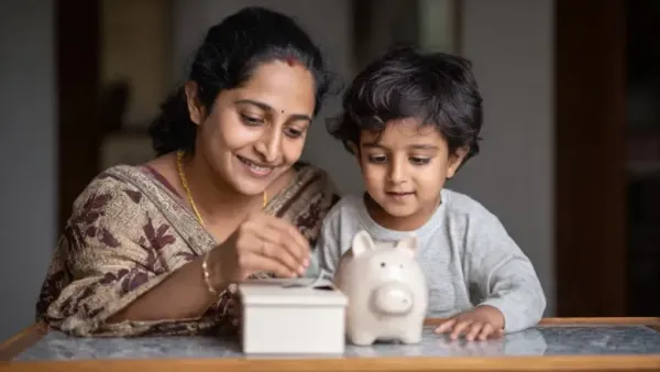 Indian single mother saving money for emergency expenses